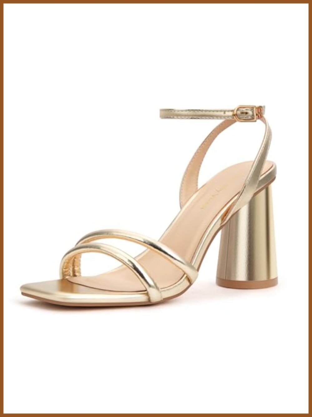 Faux Leather Block Heel Square Toe Ankle Strap Sandals